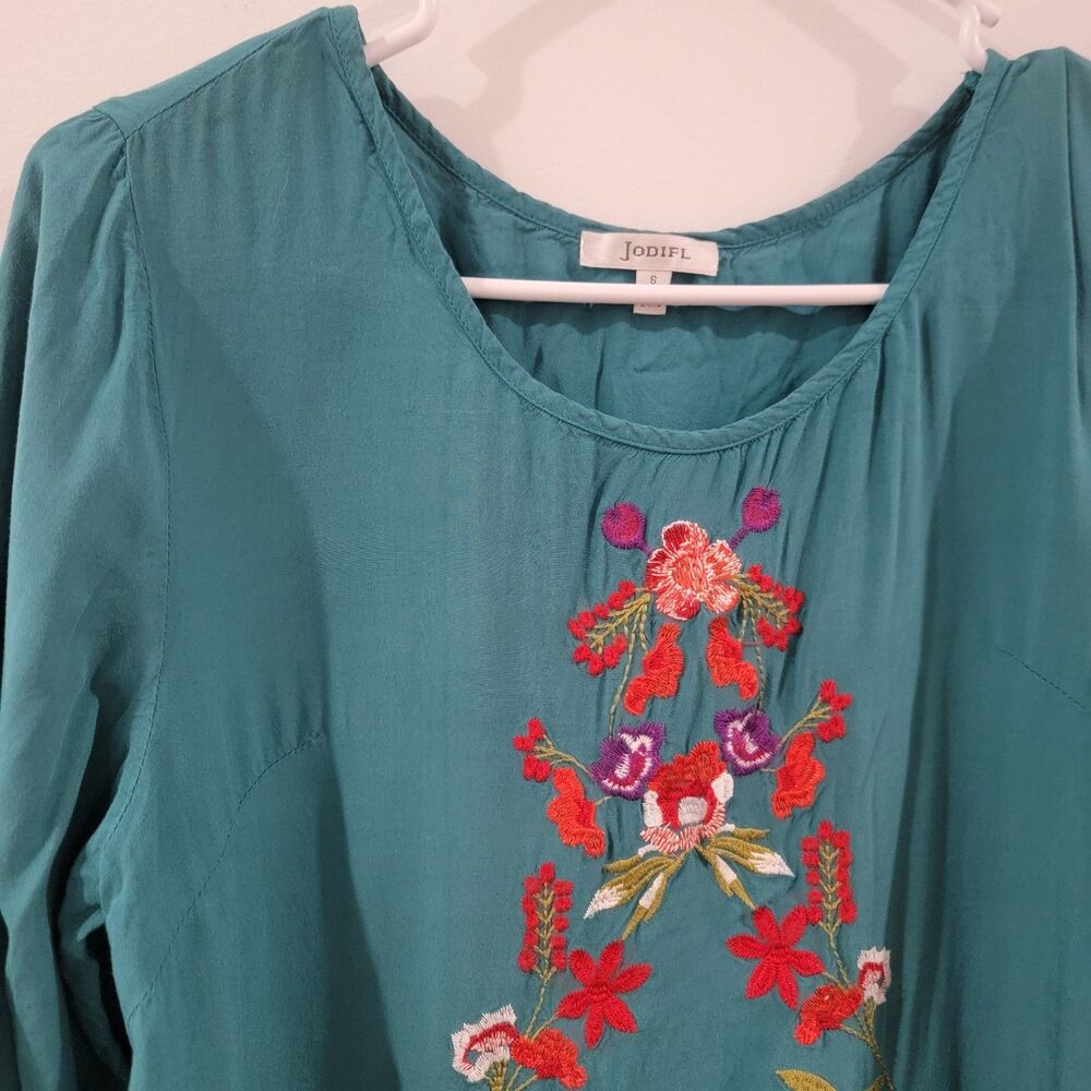 Jodifl Womens Mini Shirt Dress Size Small Embroidered Floral Boho Fairy Hippie - Picture 2 of 10